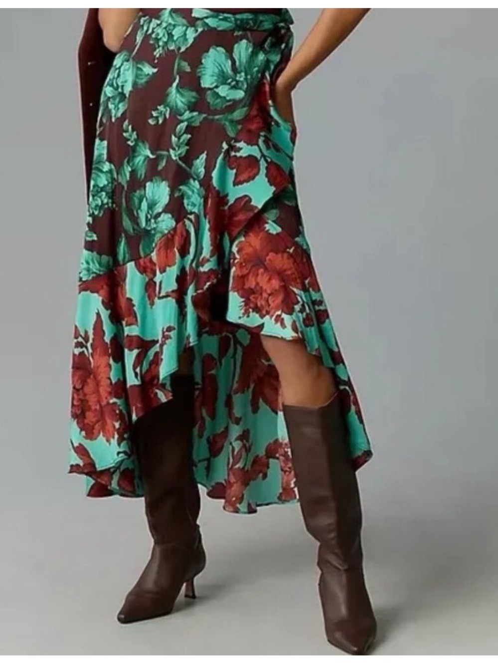 Maeve Anthropologie Ruffled Floral Maxi Skirt Sz S Wrap Tropical Maximalist Boho